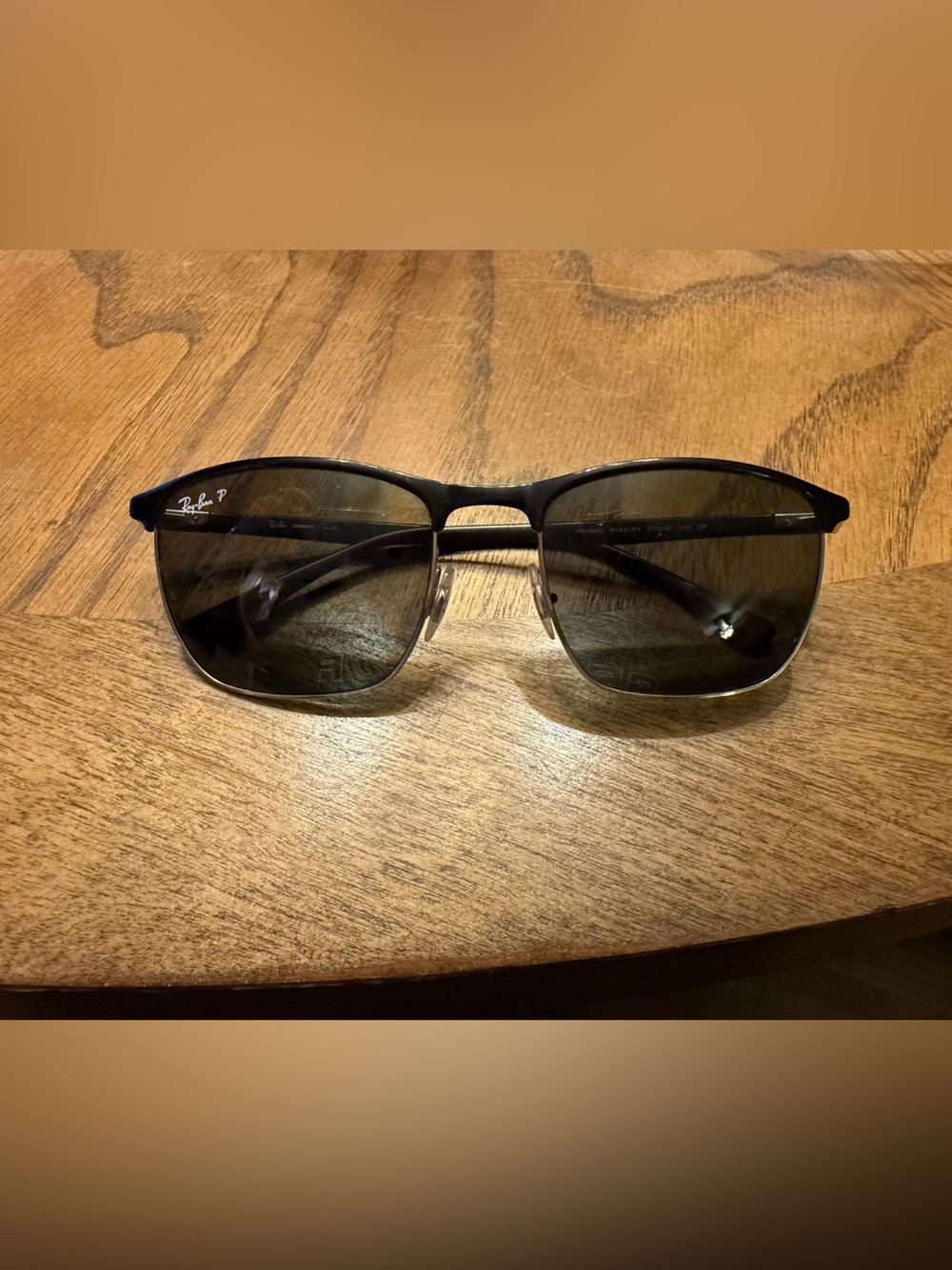 Ray-Ban RB3686 Polished Black on Silver Frame Dark Polarized Lens Sunglasses